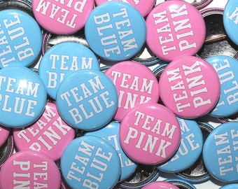 50 Baby Shower 1" Pinbacks - Team Pink Team Blue LIGHT - Gender Reveal Party Favors