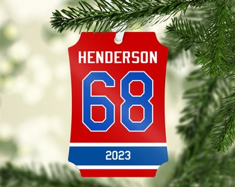 Uniform Number Christmas Ornament - baseball football soccer basketball softball hockey - keepsake gift for teen athlete - B042