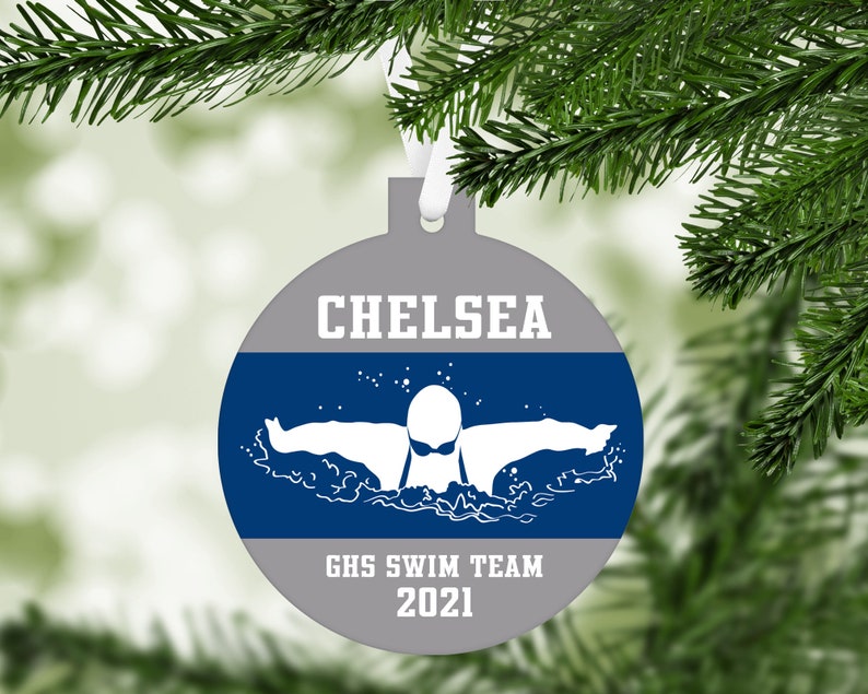 Swimmer Silhouette Christmas Ornament team colors customized girls women swim swimming butterfly sports keepsake gift C207 image 1