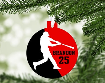 Baseball Player Silhouette Christmas Ornament - team colors - personalized customized sports keepsake gift - hitter batter - C078