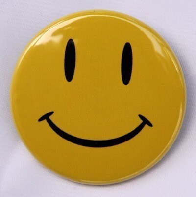 Yellow Happy Face - Button Pinback Badge 1 1/2 inch 1.5 - Magnet Keyc…