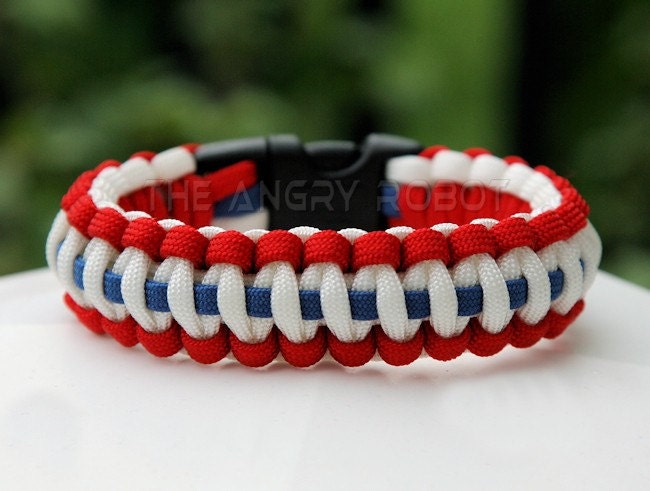 Men's Red White Blue Paracord Bolt Pin Clasp Bracelet Jewelry