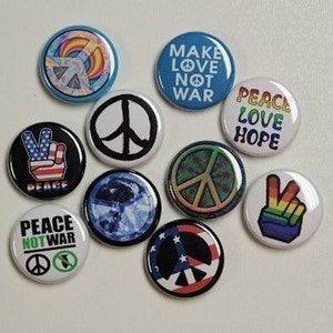 Peace Set of 10 Buttons Pinbacks Badges 1 inch - Flatbacks or Magnets