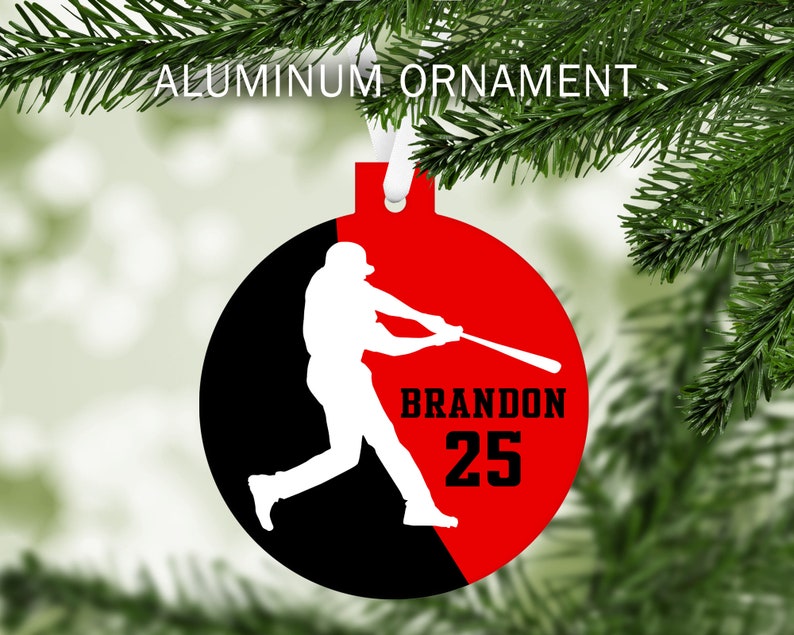 Baseball Player Silhouette Christmas Ornament team colors personalized customized sports keepsake gift hitter batter C078 image 2