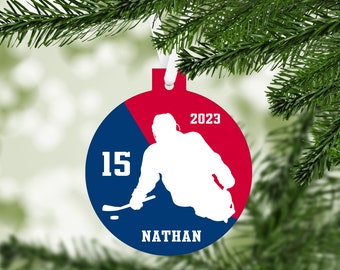 Sled Hockey Player Silhouette Christmas Ornament - team sport athlete - team colors - customized keepsake gift - C314