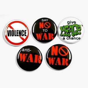 Anti War Buttons Set of 5 Pins Badges 1 inch