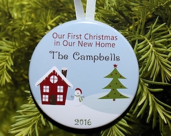 First Christmas In Our New Home Christmas Ornament - Snowman House - Customized - C185