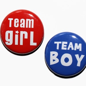 100 Baby Shower 1 Pinbacks Team Girl Team Boy Red Royal BOLD Gender Reveal Party image 2