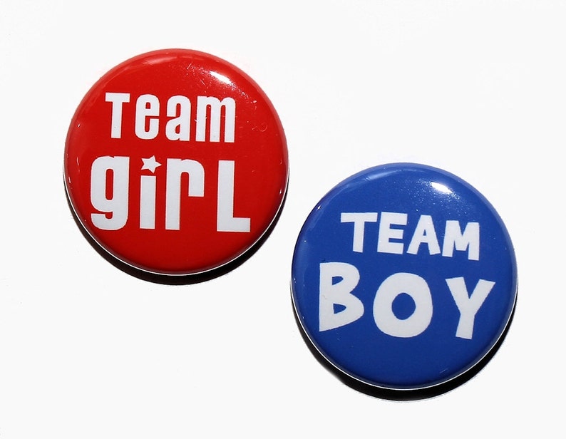 100 Baby Shower 1 Pinbacks Team Girl Team Boy Red Royal BOLD Gender Reveal Party image 2