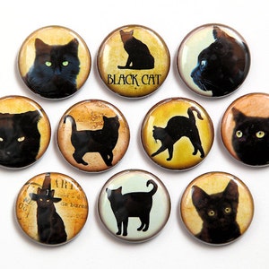 Black Cats - Set of 10 Pinback Buttons Badges 1 inch