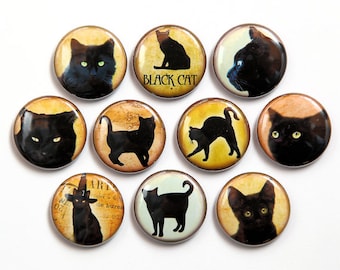 Black Cats - Set of 10 Pinback Buttons Badges 1 inch