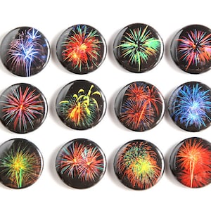Fireworks Set of 12 - Pinbacks Buttons Badges 1 inch - Black