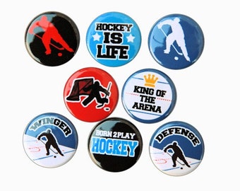 Ice Hockey Buttons Set of 8 Pinbacks Badges 1 inch