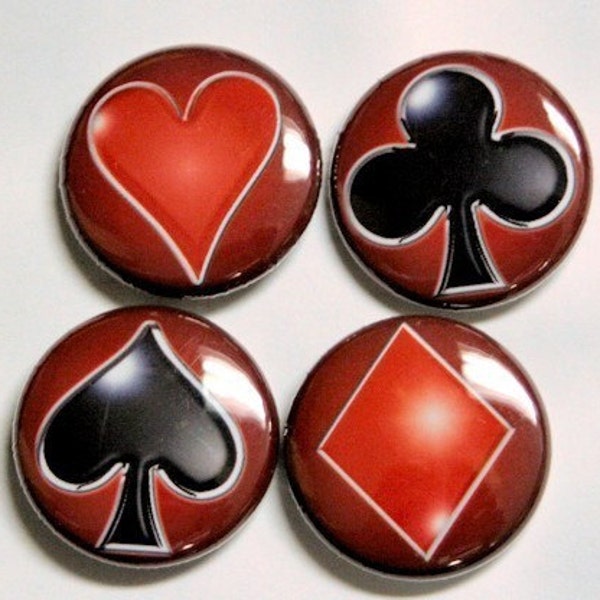 Playing Cards Buttons Set of 4 Pinbacks Badges 1 inch Design 2