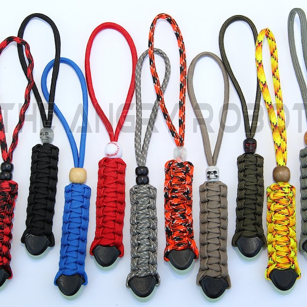 Paracord Lanyard with Glow End and Bead - Zipper Pull - You Choose The Color