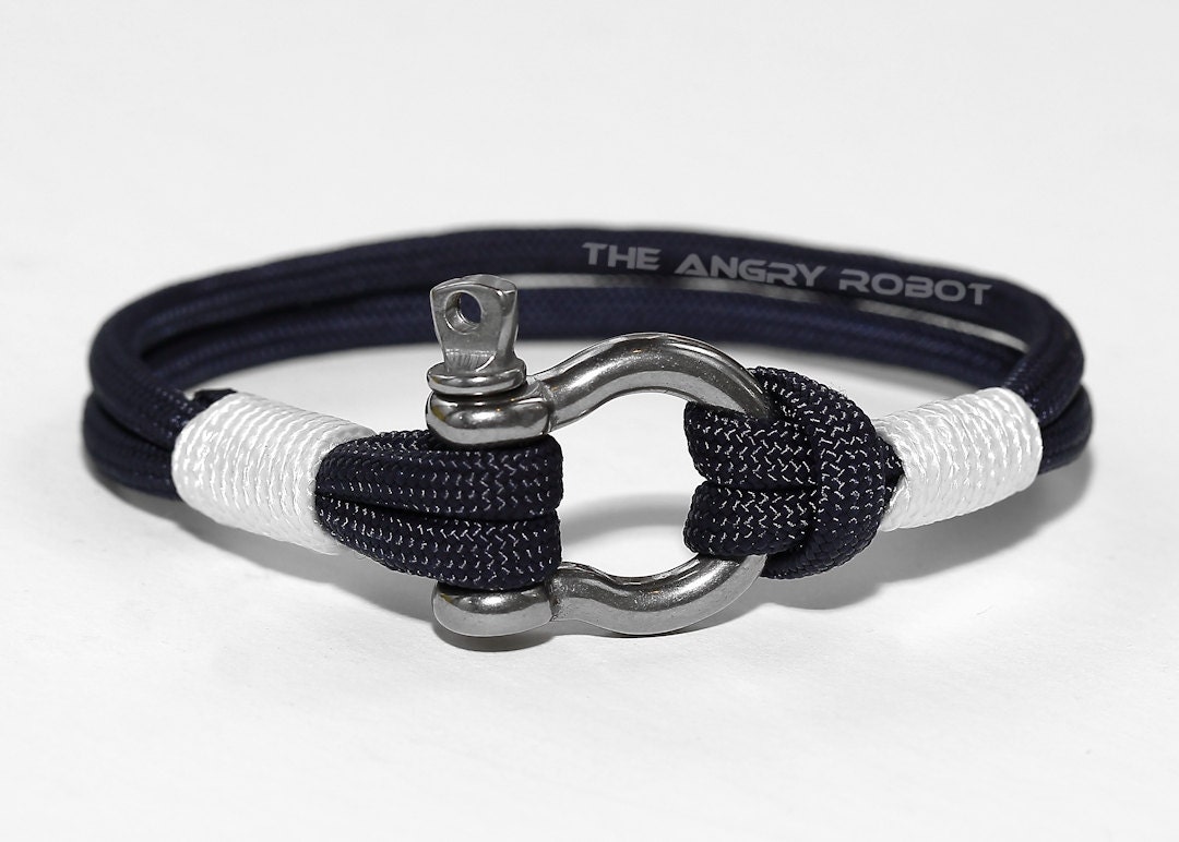 Nautical Paracord Bracelet With Shackle Slate and White Etsy