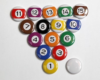 Billiard Balls Set of 16 - Pinbacks Buttons Badges 1 inch