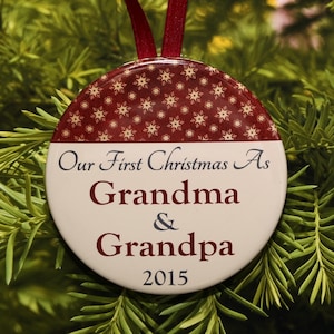 First Christmas As Grandma & Grandpa Ornament - Burgundy Cream - C067