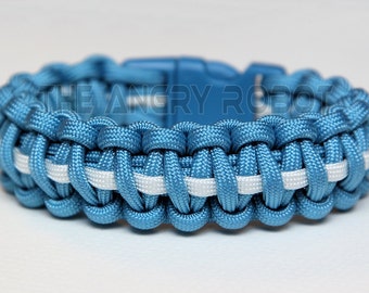 Paracord Bracelet Cobra Deluxe - Carolina Blue and White - Blue Buckle