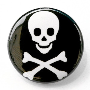 Skull And Crossbones - 1 inch - Pinback, Flatback, Magnet, Zipper Pull or Keychain