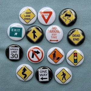 Traffic Road Signs 2 - Set of 14 Buttons Pinbacks Badges 1 inch - Flatbacks or Magnets