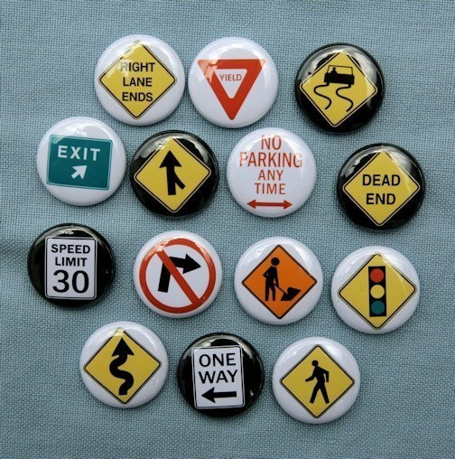 14 TRAFFIC ROAD SIGNS SET 2 Buttons Pinbacks Badges 1" 