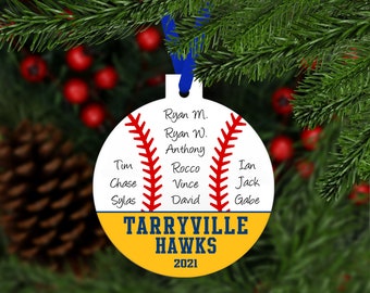 Baseball Team Coach Christmas Ornament (up to 15 kids) - Team Colors customized sports keepsake gift - C030