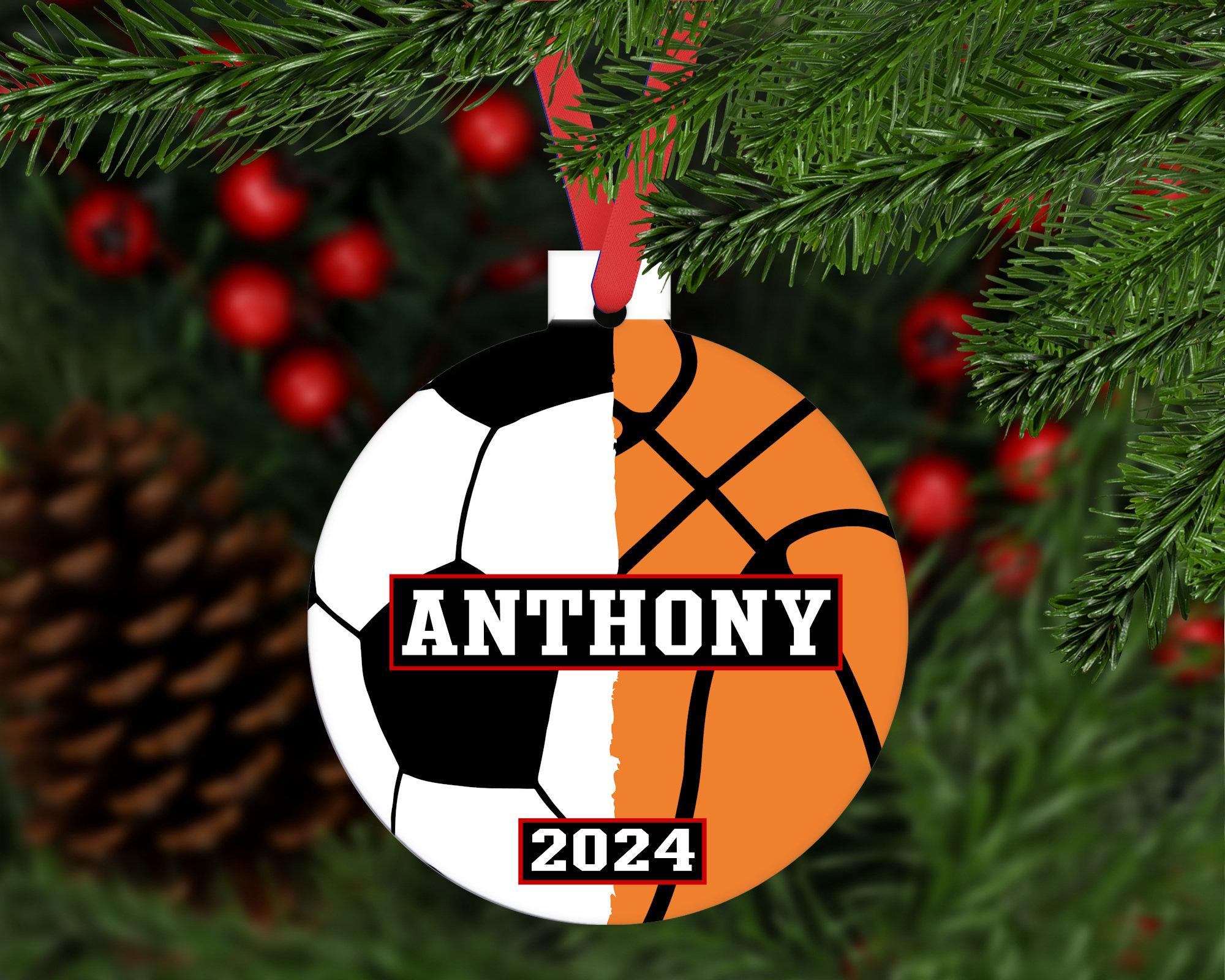 Soccer Basketball Christmas Ornament - 2 Sport Athlete - customized sports gift keepsake - C295