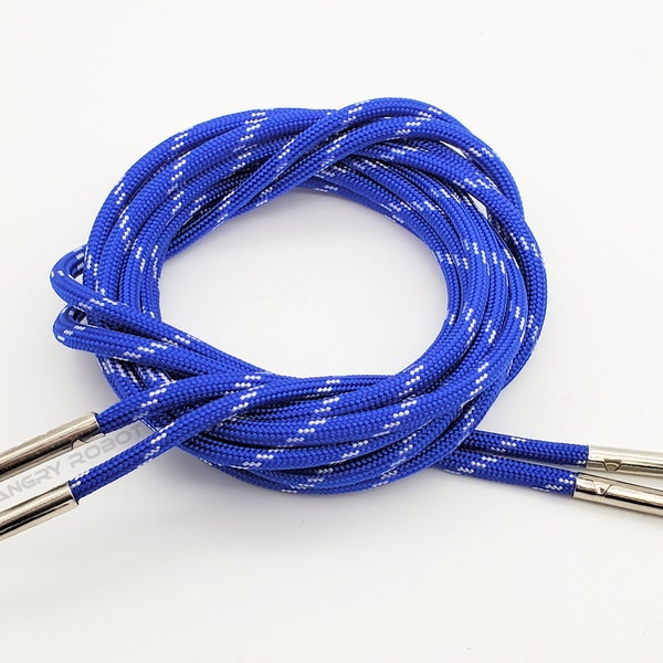 EMS 550 Paracord Boot Shoe Laces with Silver Metal Tips - Electric Blue with White - Shoelaces Multiple Sizes and over 200 colors available