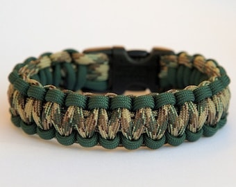 Paracord Survival Bracelet - Hunter Green and Multi Camo