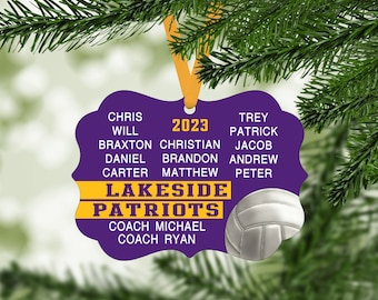 Volleyball Team Christmas Ornament (up to 15 names) - Team Colors customized sports keepsake coach high school senior gift - B020