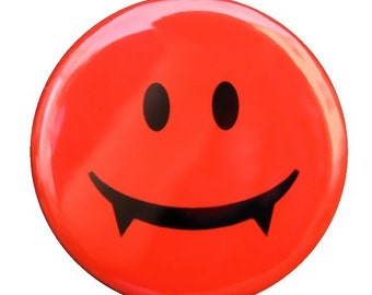 Vampire Happy Face Red - Pinback  Button Badge 1 1/2 inch 1.5 - Keychain Magnet or Flatback