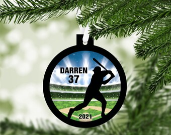 Baseball Player Silhouette Christmas Ornament - stadium background - customized keepsake gift - C273