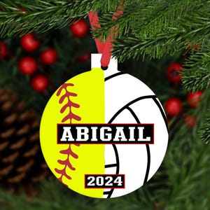 Softball Volleyball Christmas Ornament - 2 Sport Athlete - customized sports gift keepsake - C295