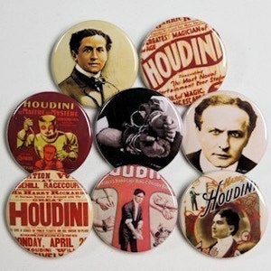 Harry Houdini Buttons Pinbacks Badges 1 1/2 inch Set of 8