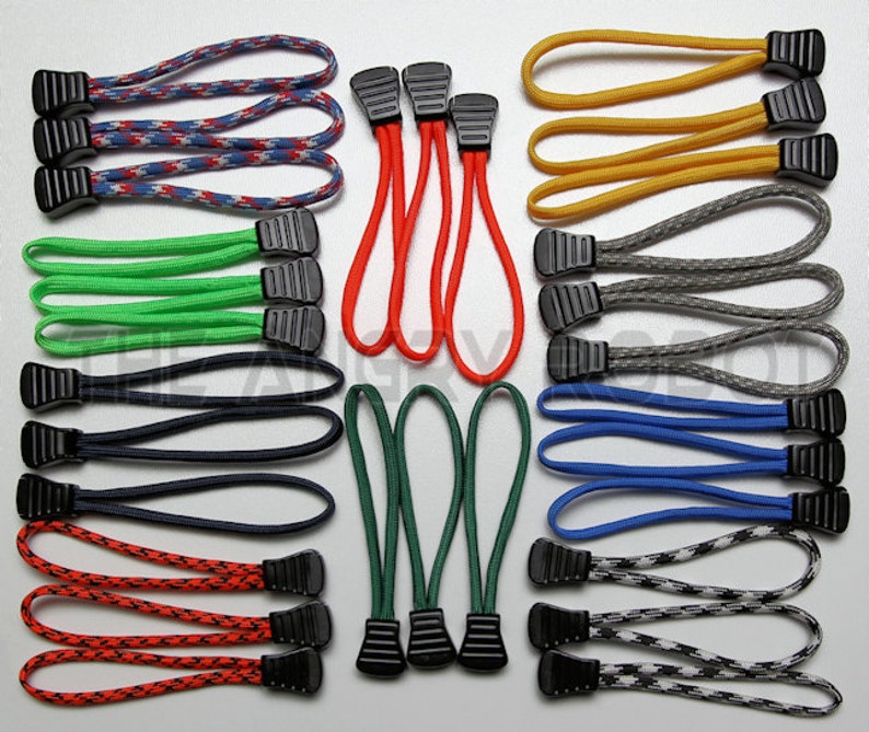 Set of 3 Paracord Basic Zipper Pulls You Choose The Colors over 200 different colors image 1