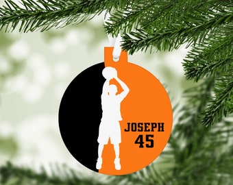 Basketball Player Silhouette Christmas Ornament - team colors - boys men male - customized - C092 athlete kepsake  gift