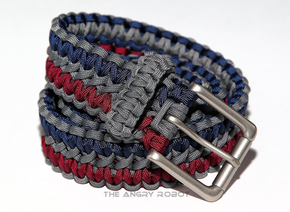 Paracord Belt Grey Navy Blue and Burgundy - With Matte Nickle