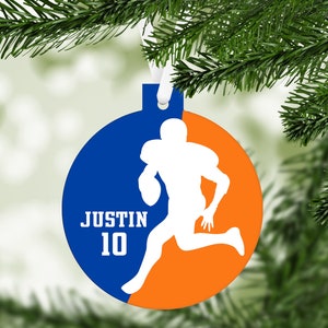 Football Player Silhouette Christmas Ornament - team colors - customized - C095 Quarterback