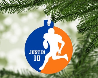 Football Player Silhouette Christmas Ornament - team colors - customized - C095 Quarterback