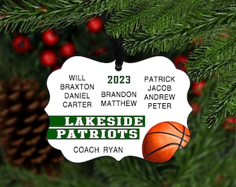 Basketball Team Christmas Ornament (up to 15 names) - Team Colors customized sports keepsake coach high school senior gift - B020