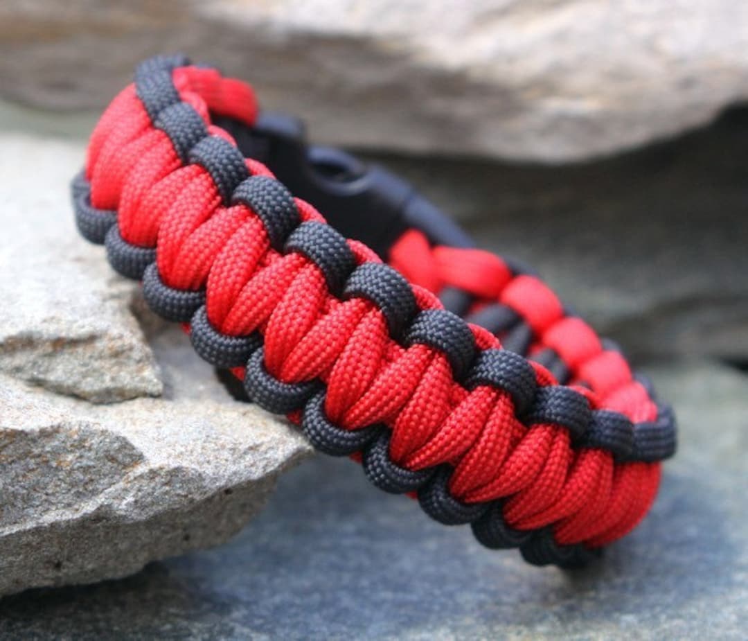 Paracord Survival Bracelet Thin Red Line Fire Etsy