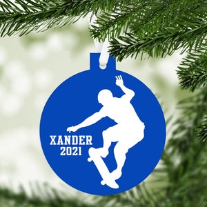 Skateboarder Silhouette Christmas Ornament - customized - skater keepsake gift - C222