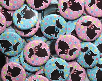 50 Baby Shower 1" Pinbacks - Bunnies Pink Blue Circles - Gender Reveal Party Favors Easter