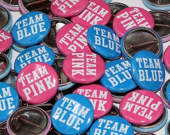 50 Baby Shower 1" Pinbacks - Team Pink Team Blue BOLD - Gender Reveal Party Favors