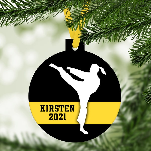 Girls Womens Karate Silhouette Christmas Ornament - belt colors - customized - C090 white yellow orange red green blue purple brown black