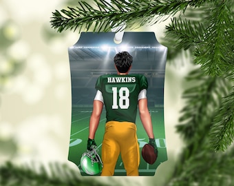 Football Player Christmas Ornament - personalized team colors change hair skin tone - high school - customized sports keepsake - B002