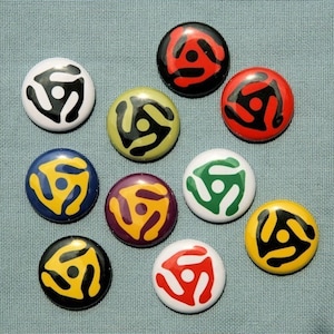 Record Adapter Set of 10 Buttons Pinbacks Badges 1 inch Flatbacks or Magnets image 1
