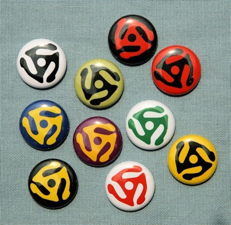 Record Adapter Set of 10 Buttons Pinbacks Badges 1 inch Flatbacks or Magnets image 1