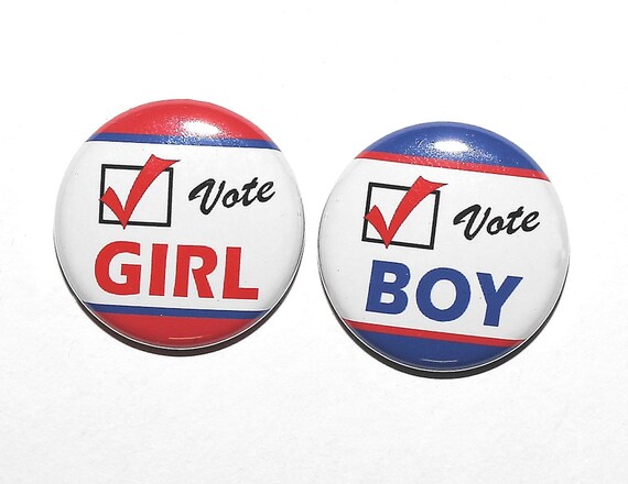 Vote Boy Girl 100 Baby Shower 1" Pinbacks Political Campaign Gender Reveal 